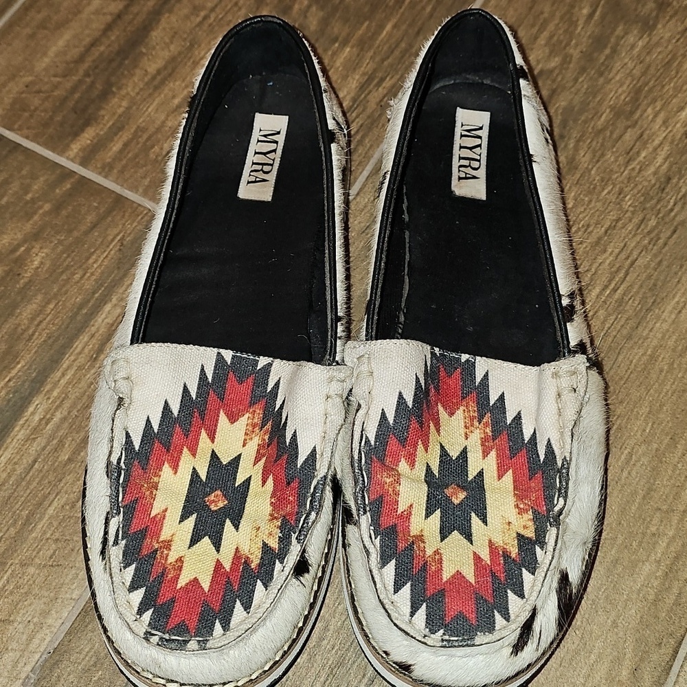 Myra Bag Women's Aztec Pattern Loafers - Red, Yellow, Black